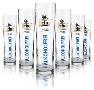 Produktbild von 6x Licher Glas 0,5l Weißbierglas Hefeweizen Stange Pokalglas Alkoholfrei Gläser