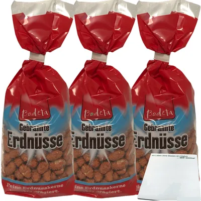 Produktbild von Bodeta gebrannte Erdnüsse Erdnusskerne knackig dragiert 3er Pack (3x175g Packung) + usy Block