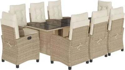 Produktbild von vidaXL 9-tlg. Garten-Essgruppe mit Kissen Beige Poly Rattan