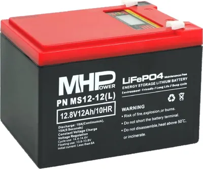 Produktbild von MHPower MS12-12(L) Lithium-Batterie LiFePO4 12 V/12 Ah, Faston F2 – 6,3 mm