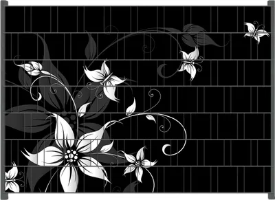 Produktbild von Wallario Zaunsichtschutz mit Motiv Blumenranke in Schwarz-Weiß für Ein- und Doppelstabmatten Zäune in der Größe 200 x 140 cm