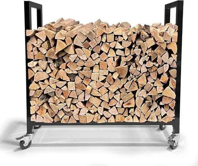Productafbeelding van Houtopslag Rek - Stapel Hout - Haardhout Opslag - Met Handige Wielen - 90x25x90 cm - Zwart