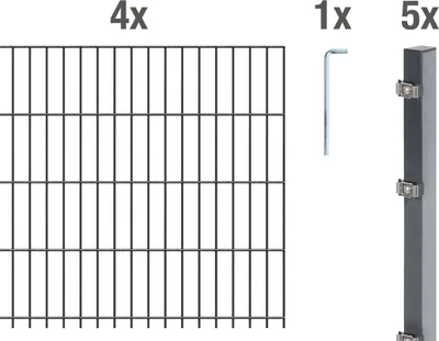 Immagine prodotto di Alberts 641269 Recinzione a doppia rete metallica come set completo di 12 pezzi, antracite, altezza 103 cm, lunghezza 10 m