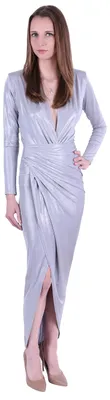 Produktbild von John Zack Silberfarbenes Maxikleid mit Drapierung L