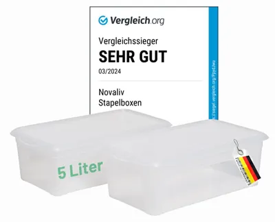 Produktbild von 2x Aufbewahrungsbox 5l Stapelbox Plastikbox transparent Kunststoff mit Deckel klein plastic storage Box multibox 34cm