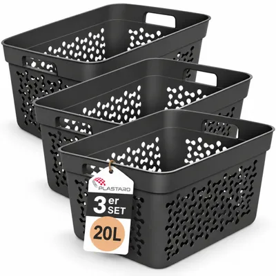 Produktbild von Plastard Wäschekorb 3er Set 20 Liter Grau aus Kunststoff mit Griffen