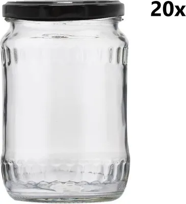 Produktbild von Einmachgläser 580 ml FACETTE klar/transparent 20 Stück INKLUSIVE SCHWARZEN DECKELn, Anzahl der Teile in einer Packung: 20