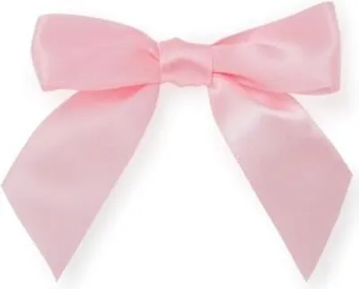 A pink satin bow on a white background.