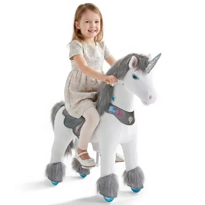 Produktbild von PonyCycle Modell Y Ride-on Einhorn für Kinder 4-7, Grau Einhorn-Spielzeug mit Geräuschen und Bremse, Geburtstagsgeschenk für Kinder – Y456