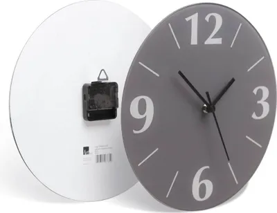 A clock face and its back are shown against a white background.