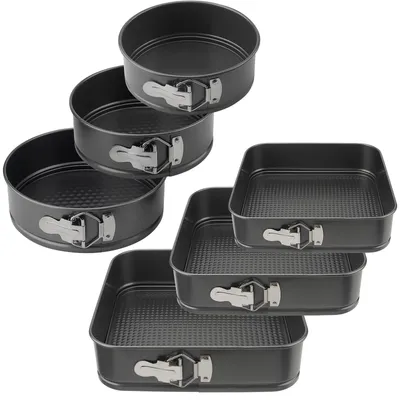 Produktbild von Springformen Set - 3 Runde/3 Quadratische - Antihaftbeschichtung - Abnehmboden - Kohlenstoffstahl - 16/18/20/22 cm - Backformen