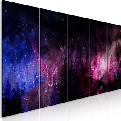 Image de Tableaux muraux "Galaxie, Forêt, Cerf", 100x40 cm, ensemble de 5 pièces – Impression sur toile, décoration murale pour chambre, tableaux sur toile, décorations murales pour salon – n-C-0340-b-m