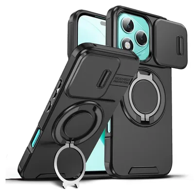Immagine prodotto di Custodia a doppio strato per Honor 400 Lite, copertura scorrevole della fotocamera e supporto ad anello magnetico Nero