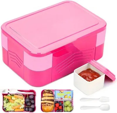 Obrázek produktu pro Dětská krabička na oběd se 6 přihrádkami a příborem, 1550 ml, bez BPA, růžová