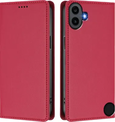Produktbild von Handyhülle für Nothing CMF Phone 1, Kunstleder Klapphülle Stoßfeste Magnetische Hülle mit Ständer Rot