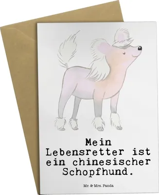 Produktbild von Mr. & Mrs. Panda Grußkarte Chinesischer Schopfhund Lebensretter - Weiß - Geschenk, valentinstagskarte, einladungskarten, osterkarte, Chinese Crested Dog, hochzeitskarten