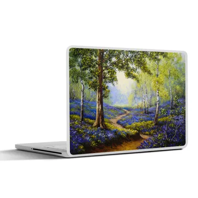 Produktbild von MuchoWow® Laptop Aufkleber Sticker Cover Gemälde - Natur - Wald - Blumen - Ölfarbe 36.5x27.5 cm - Laptop-Sticker