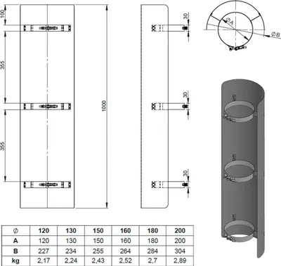 Produktbild von Ø 150 mm Ofenrohr Strahlungsschutz - 100 cm - schwarz