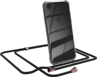 Produktbild von EAZY CASE Handykette kompatibel mit Apple iPhone XR, Handyhülle mit Umhängeband, Handykordel, Schutzhülle Clear, Band in Schwarz
