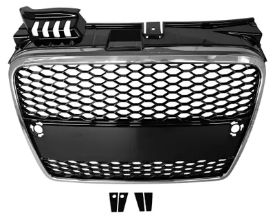 Kühlergrill SCHWARZ GLANZ Waben Gitter + Chrom Rahmen für Audi A4 B7 8E 04-09 – Produktansicht