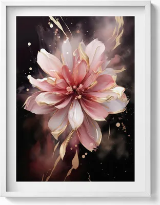 Produktbild von Romantische gemalte Blume– Wandbild mit Rahmen – Gerahmtes Bild  – Wanddekoration – 60x80 cm –  Weiß Rahmen