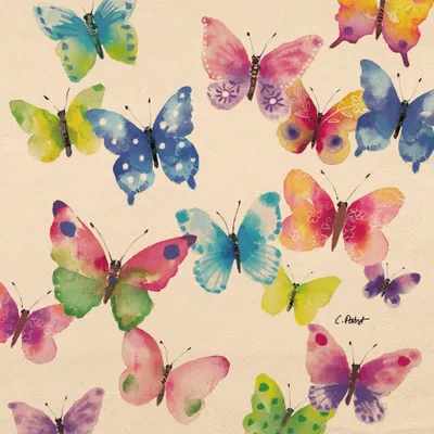 Produktbild von 20 Servietten aus Recycling-Papier Butterfly Phantasy - Bunte Schmetterlinge 33x33cm