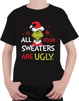 Produktbild von Grinch All Your Sweaters Are Ugly Weihnachten lustig Geschenk Uni Kinder T-Shirt, Schwarz, 140