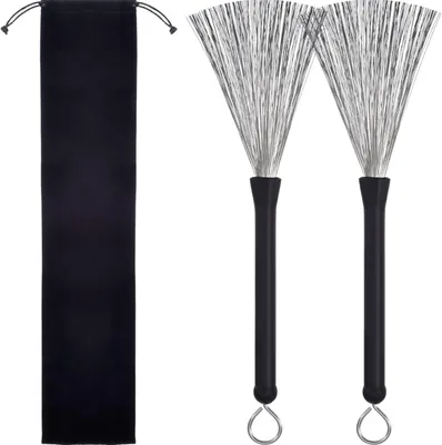 Productafbeelding van Drum Borstels - Trommelstokken Borstels - Muziek Maken - Intrekbare Draadkop - 32 cm Lengte - Zwart