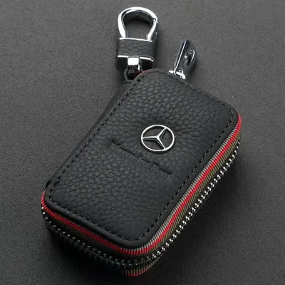 Image de Étui de clés pour Mercedes – Étui de clés en cuir de qualité supérieure, avec fermeture éclair et mousqueton