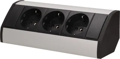 Produktbild von ORNO OR-GM-9001/B-G(GS) Möbelsteckdose, 16A, 3680W, 3 Schuko-Steckdosen, Kabellänge 0,6m, schwarz/silber