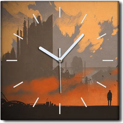 Produktbild von Coloray Uhr auf Leinwand 30x30 cm Wand Uhr Dekoration Wohnzimmer Segeltuch weiße Zeiger -Architekturlandschaft.