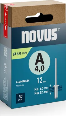 Produktbild von Novus Blindnieten Typ A 4 x 12 mm Aluminium 70 Stück