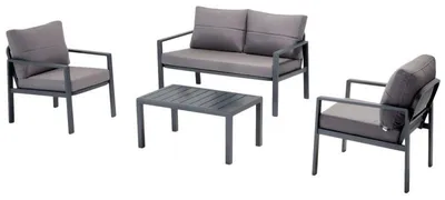Image de Salon de jardin en métal et tissu oléfine anthracite avec canapé, 2 fauteuils et table basse