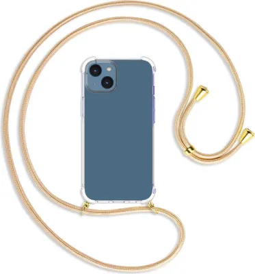 Produktbild von Handykette Backcover-Schutzhülle mit Band (Metall goldfarben) für Apple iPhone 14 (6.1'') - Goldkordel
