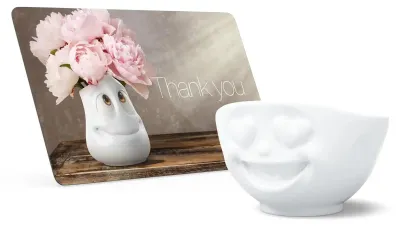 Produktbild von FIFTYEIGHT Muttertag Schale Herzlich 500ml weiß & Frühstücksbrettchen Thank you