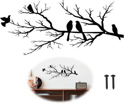 Productafbeelding van Allecto - Metalen wanddecoratie - Wanddecoratie voor woonkamer - Zwart - Decoratie met vogels - Geschikt voor binnen en buiten - Creatieve esthetiek