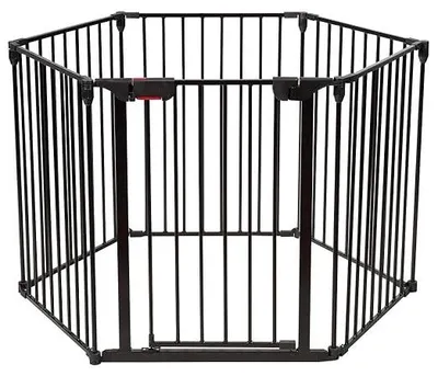 Produktbild von Kaminschutzgitter klappbar, Laufgitter mit Sicherheitstür, Ofenschutzgitter inkl. Wandhalterung, Konfigurationsgitter aus Metall, Absperrgitter(Schwarz, 6 Elemente)