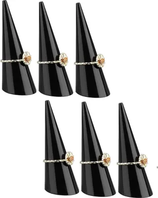 Produktbild von 6er Set Acryl Ringhalter [schwarz] für einzelne Fingerringe, 68x25mm – Schmuckorganizer für stilvolle Aufbewahrung, Präsentationsständer für Ringe, Ausstellungsständer für Juwelier Verkaufsvitrine