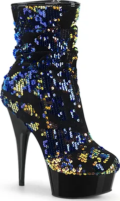 Produktbild von DELIGHT-1004 Pleaser High Heels Plateau Stiefeletten blau schillernde Pailletten