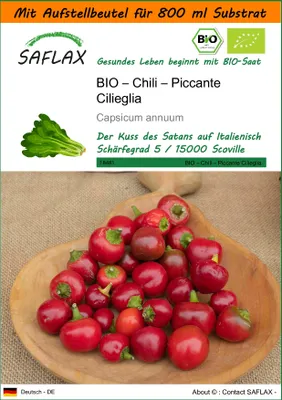 Produktbild von SAFLAX Garden in the bag - BIO – Chili – Piccante Cilieglia - Capsicum annuum - 10 Samen - Mit Anzuchtsubstrat im praktischen, selbst aufstellenden Beutel