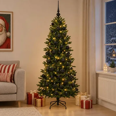 Imagen del producto de Árbol de Navidad artificial con adornos navideños, 210 cm, 300 luces LED