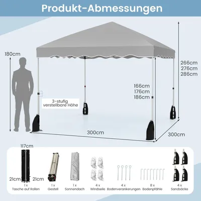 Obrázek produktu pro Vyskakovací stan s baldachýnem 3x3m, voděodolný, přenosný s příslušenstvím