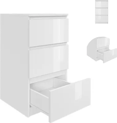 Zdjęcie produktu dla YUMEBLY | Komoda słupek 40x75x40 cm z 3 szufladami – szafka do salonu, sypialni, biura lub pokoju dziecięcego | Biały połysk