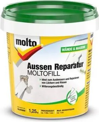 Zdjęcie produktu dla Molto Aussen Reparatur Moltofill, Biały, Gotowa mieszanka, 1,25 kg, Pasta (substancja), Cegła, Beton, Gips, Polistyren, Rigid foam, Plastik