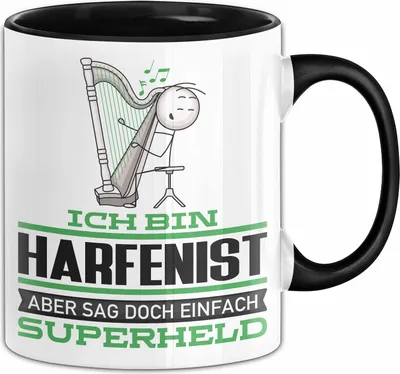 Produktbild von Harfenist Geschenk Tasse Ich Bin Harfenist Aber Sag Doch Einfach Superheld Lustige Geschenkdiee für Harfenist Kaffee-Becher (Schwarz)