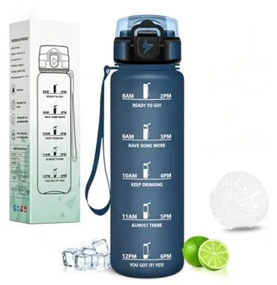Produktbild von Motswedi Trinkflasche 1l auslaufsicher, mit Zeitmarkierung, dunkelblau