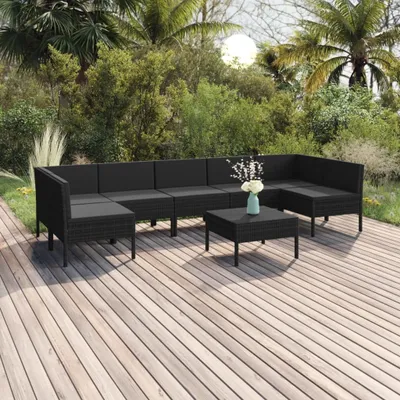 Produktbild von 8-tlg. Garten-Lounge-Set mit Auflagen Poly Rattan Schwarz , Gartenmöbel-Sets Design 2024