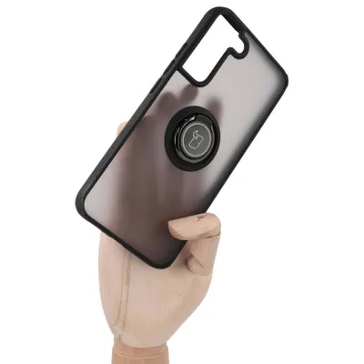 Produktbild von Bizon Case Hybrid Ring Fingerringhülle für Galaxy S22 Plus, Rauch mit schwarzem Rahmen