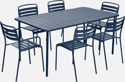 Produktbild von sweeek - Gartentisch aus Stahl 2 Sessel und 4 Stühle - Marineblau
