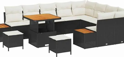 Image de vidaXL Ensemble de canapé de jardin avec coussins 12 pcs noir poly rotin